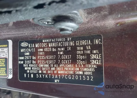 2012 Kia Sorento Lx из США, поврежденный, VIN 5XYKT3A17CG201532